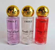 3 PACK Truly GLAZED DONUT, VANILLA, CHERRY Luxury Lip Oil Softening Boosters NEW