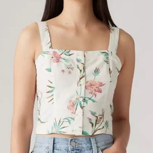Levi’s Women's Lottie Button-Up Linen Crop Tank Sunny Cream Floral Size L NWT - Imagen 8 de 9