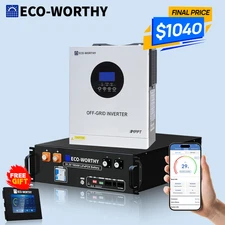ECO-WORTHY 5.12kWh 48V 100Ah Lithium LiFePO4 Battery+5kW 48V Off-grid Inverter