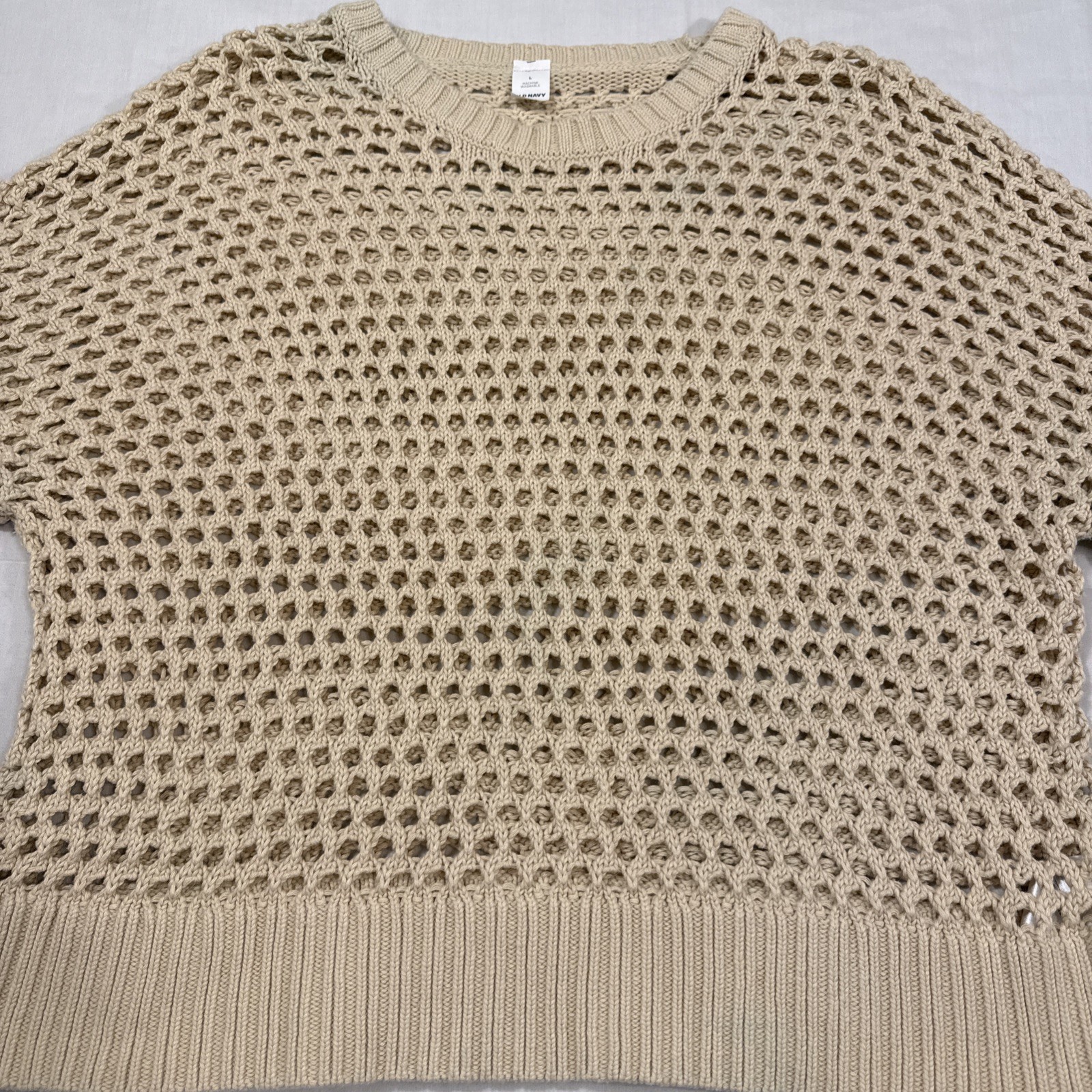 SWEATER WOMEN LRG  Crew Neck Textured Knit, Open-Stitch Pullover  OLD NAVY-image