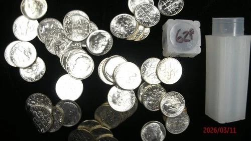 1962-P Roosevelt Uncirculated Silver Dime Roll [50 UNC. Dimes]