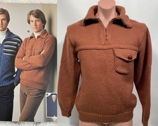 Vintage 70s Wool Knit Quarter Zip Shawl Collar Sweater Size M/L