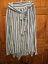 Max Studio Navy Cream Stripe Hi-Lo Cotton Skirt Size L Large Tie Waist NWT  