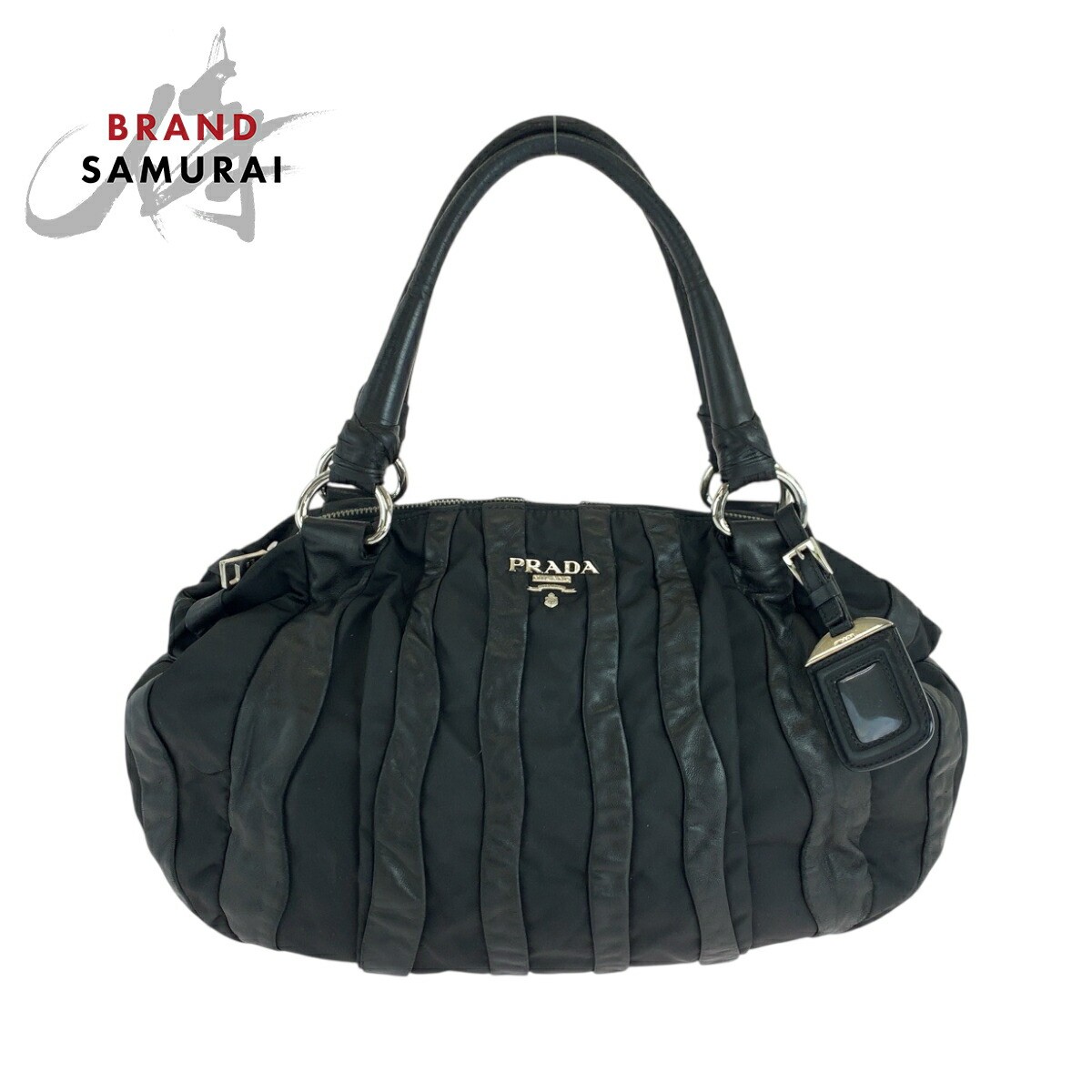 Prada Black Silver Logo Nylon Leather Shoulder Bag for Women 50