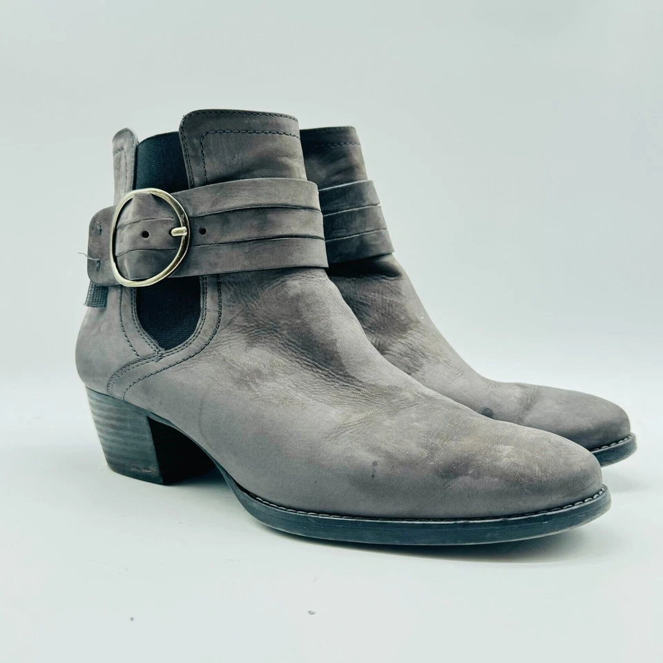 Botas Paul Green Femininas 8.5 Cinza Camurça Fivela Salto no Tornozelo Conforto Sapatos Casuais - Imagem 3 de 4