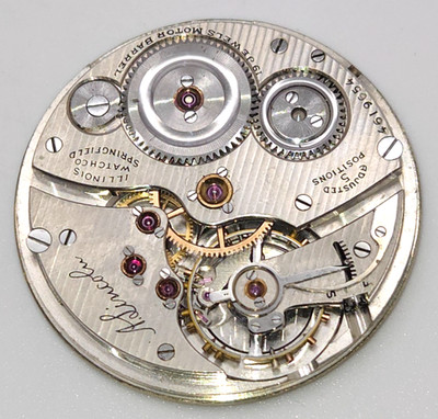 12s Illinois Pocket Watch Movement - Grade 527 A. Lincoln - 19 Jewels, Adj 5 Pos