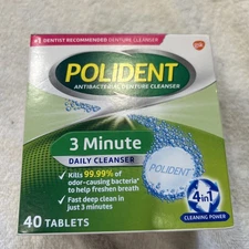 Polident Antibacterial Denture 3 Minute Daily Cleanser 40 Tablets Exp 11/30/2025