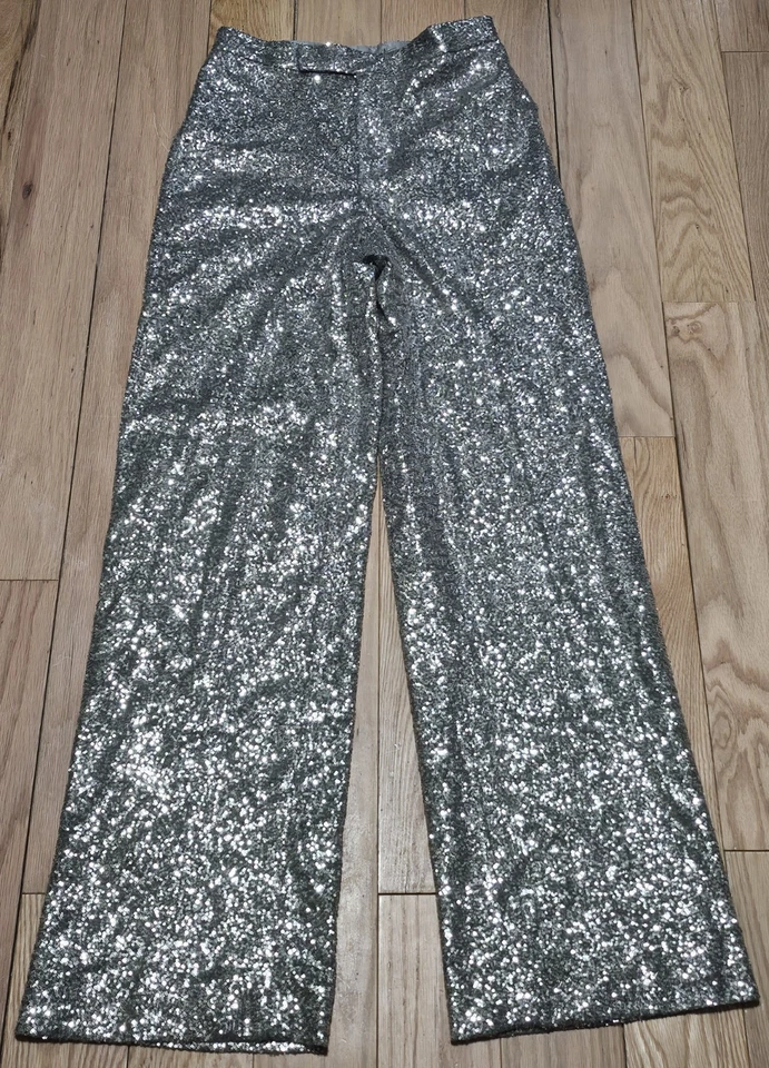 Nuevo sin etiquetas Pantalón Ralph Lauren Etiqueta Púrpura Para Mujer Poliéster Cintura Alta Lentejuelas