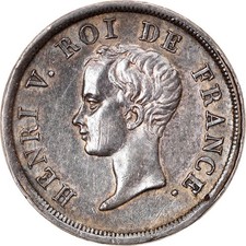 [#879691] Coin, France, Henri V, 1/2 Franc, 1833, AU, Silver, KM:23, Gadoury:404