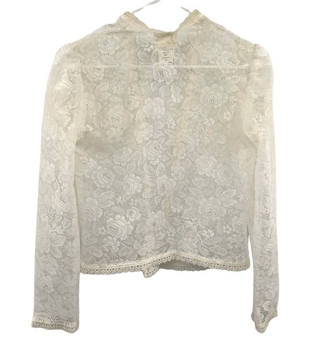 Vintage Gunne Sax Jessica's Gunnies Lace Open Front Cardigan size Small Ivory - Picture 6 of 12