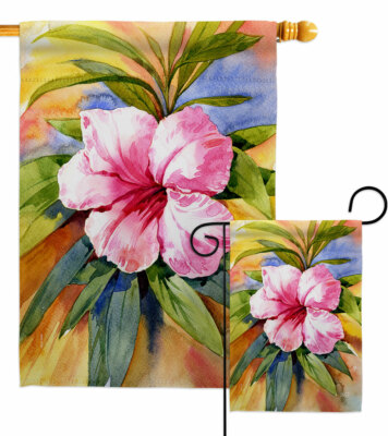Hibiscus Garden Flag Tropical Coastal Decorative Small Gift Yard House Banner