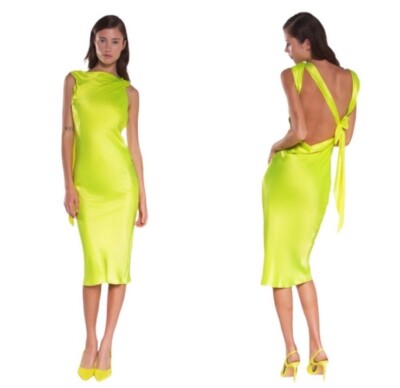 The Bar Max Dress Key Lime Silk 0 NWOT $395