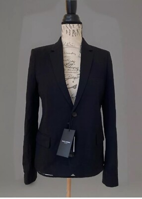 Yves Saint Laurent Black Uniform Blazer Wool Jacket Size F36