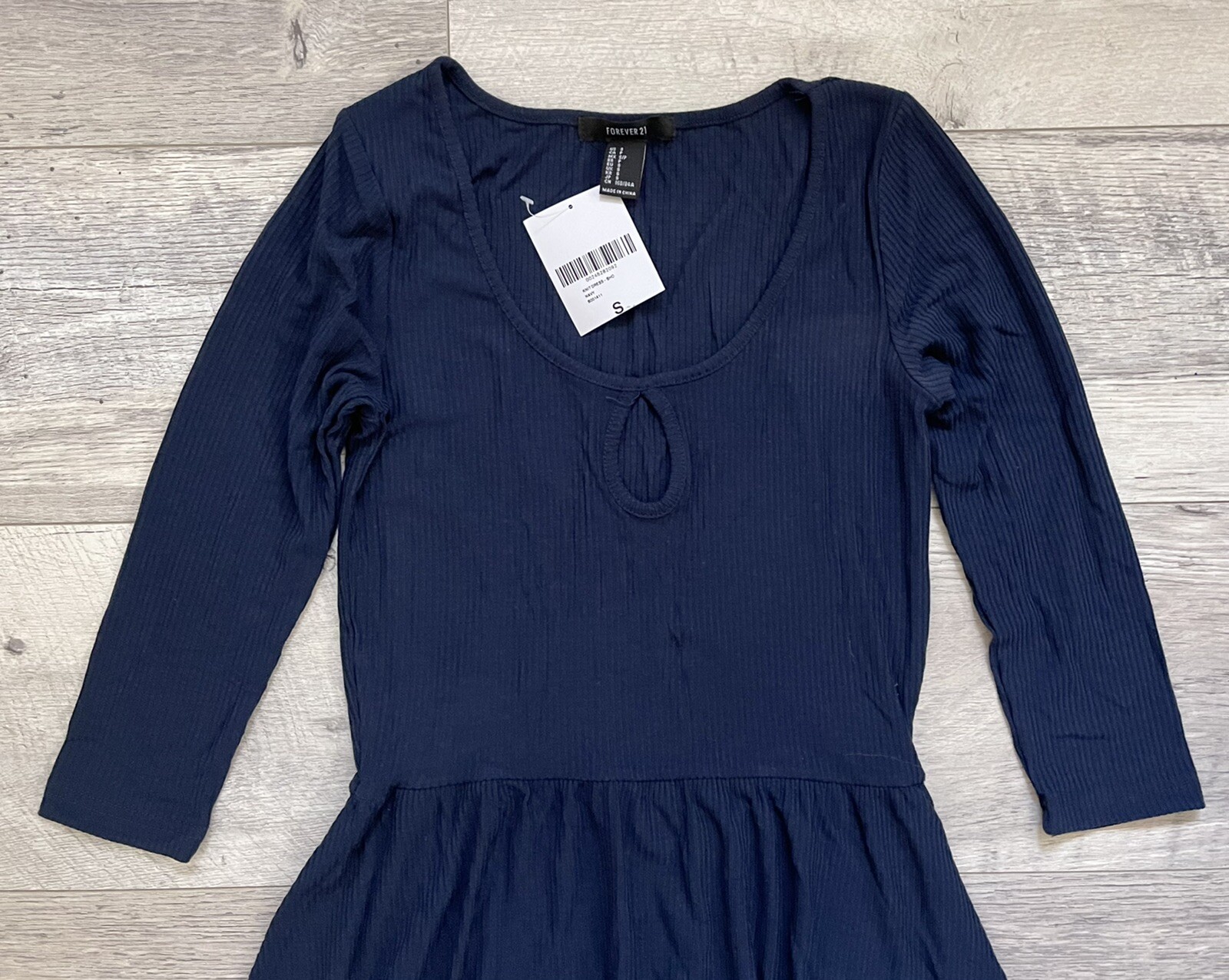 NWT FOREVER 21 Keyhole Scoop Neck Ribbed Empire Waist Fit & Flare Skater Dress S
