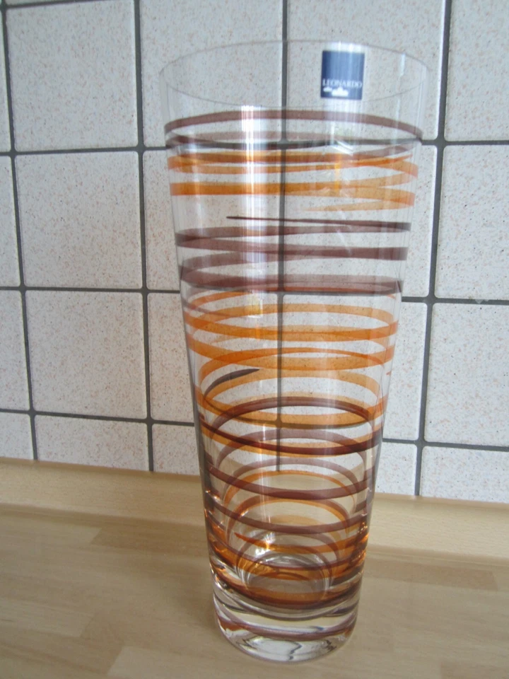 Leonardo Glasvase Glas Vase Deko 30cm hoch orange braune Spiralen