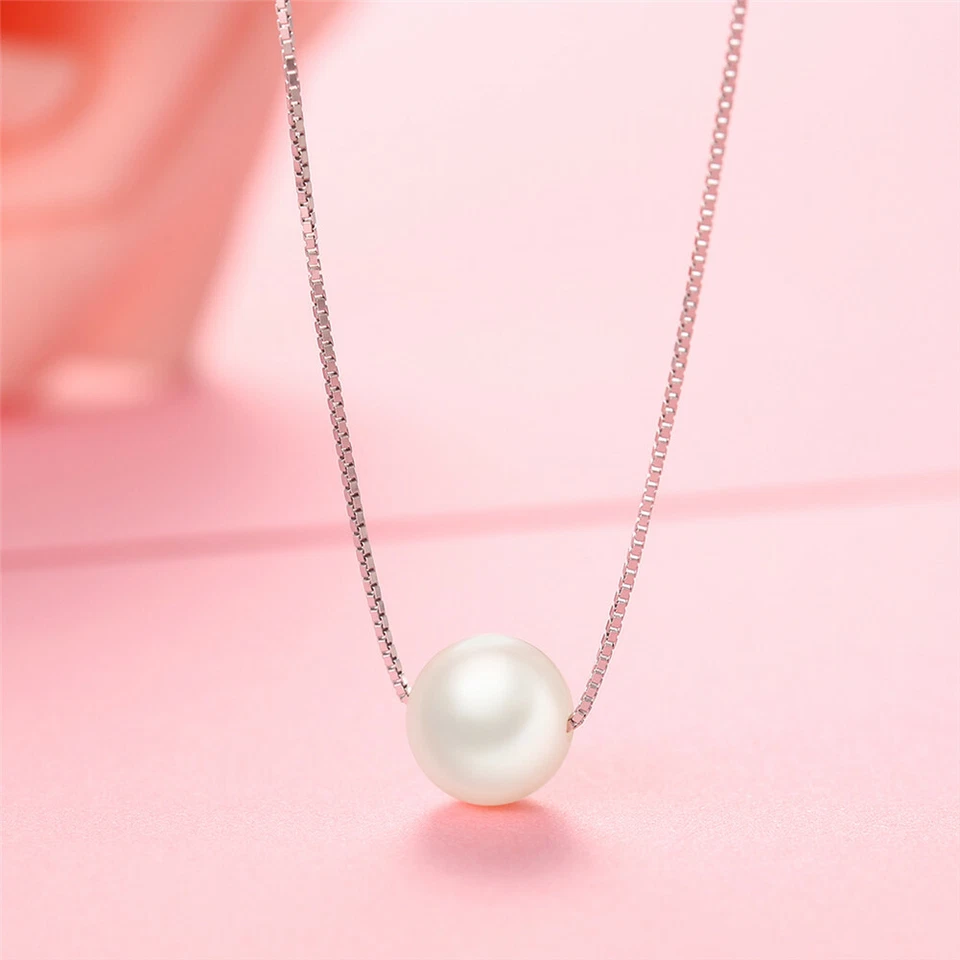 Collar colgante de perlas cultivadas de agua dulce de plata esterlina para mujer regalos para niña Foto 3 de 4