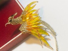 Pretty Vintage Style Enamel & Crystal Phoenix Bird Of Paradise Brooch / Pendant