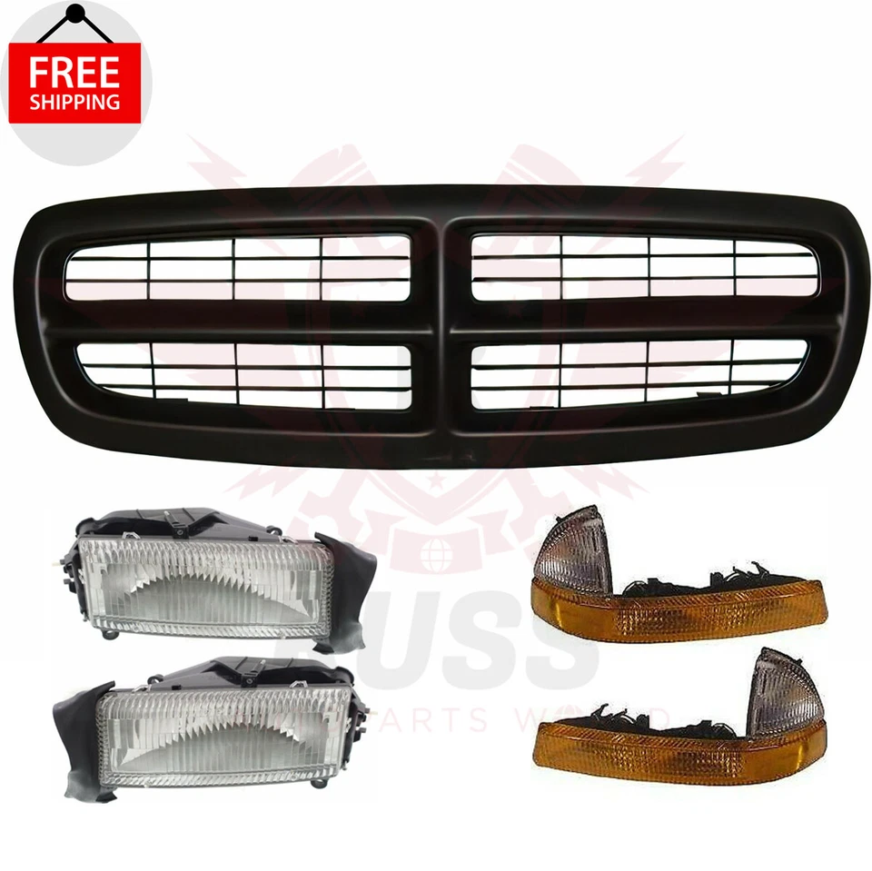 New Front Grille Headlights Signal Light 5pc For 1997-2004 Dakota 98-03 Durango - Image 3 of 4