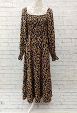 Shein Dress Size L 12-14 Black Taupe Elasticated Bust Cuffs Maxi Midi Frill Hem