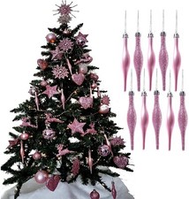 Image of 10 Droplet Baubles Christmas Tree Decorations Glitter & Matte Icicle Baubles