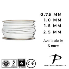 White 3 Core Flex 0.75mm 1.0mm 1.5mm 2.5mm Mains Wire Cable Electric 3183Y