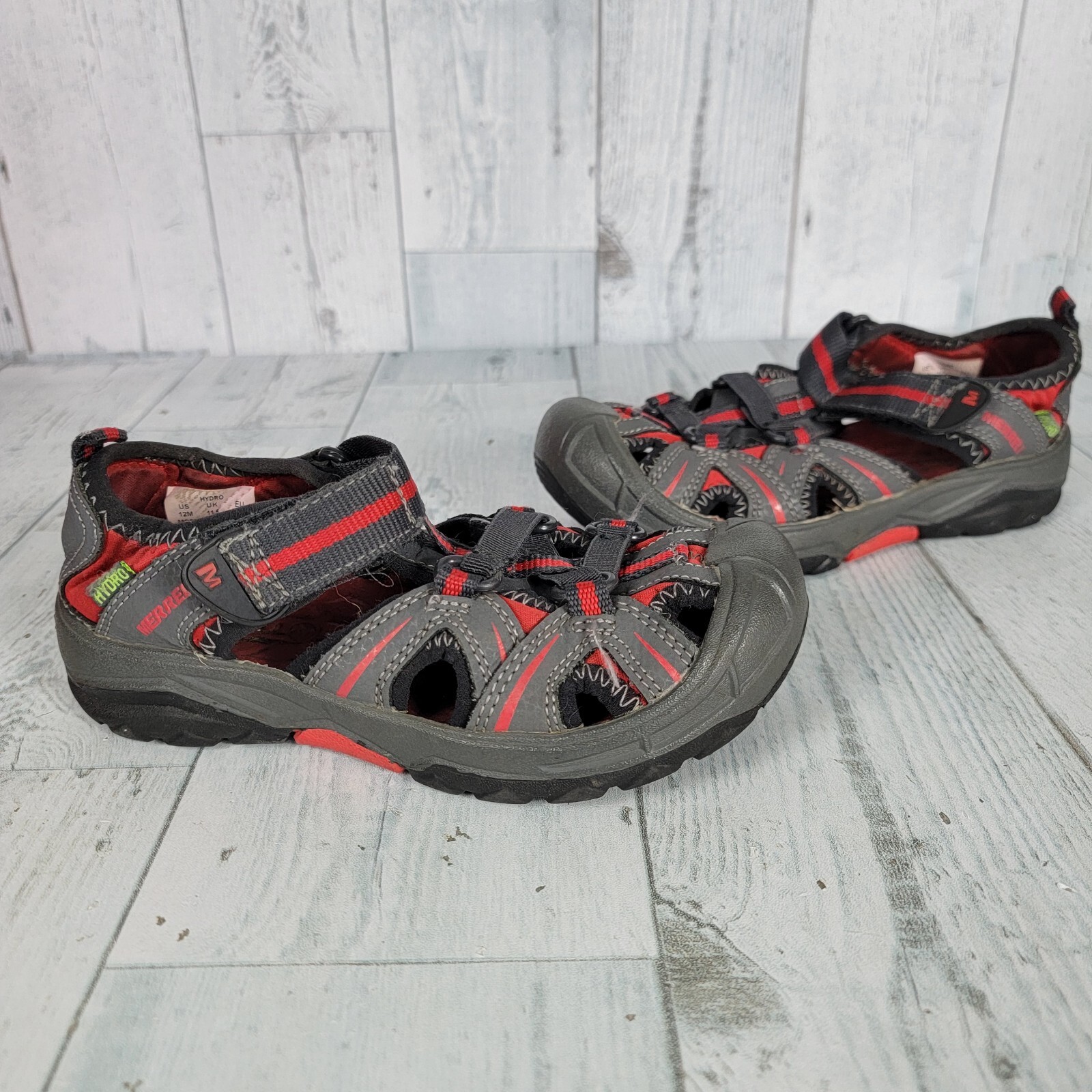 Sandali sportivi impermeabili Merrell Hydro Hikers Youth taglia 12M grigio rosso slip on