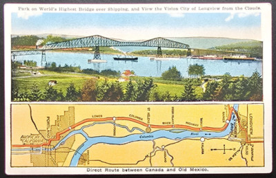 Columbia River Longview Bridge Washington Oregon Map 1930s