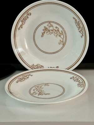 Corelle Oriental Wood Bread Plates Brown Floral Pattern Dinnerware VIntage  Set - Main Image