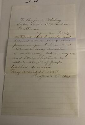 Handwritten Receipt Document 1867 Signed ID d Benjamin F Fox Genealogy Antique