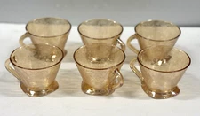 Vtg Carnival Glass Set Jeanette Circa Floragold Louisa Iridescent Punch Cups x6
