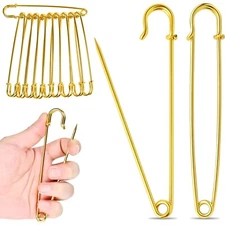 Extra Large Safety Pins Heavy Duty, 5 in Gold Big Safety Pins, 10 PCS Giant ....