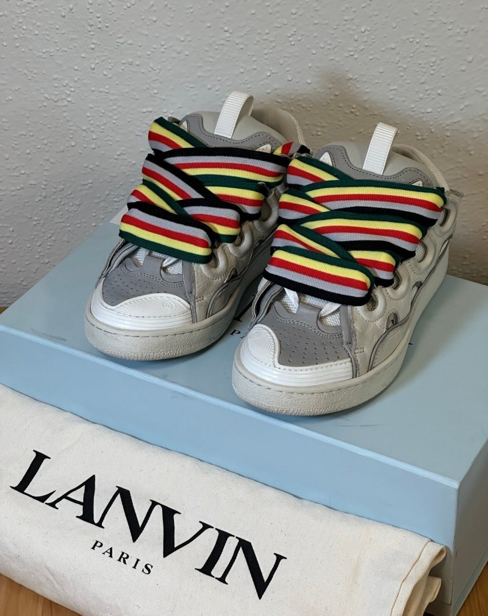 LANVIN Off-white & Grey Curb Leather Sneakers Size EU36 | eBay
