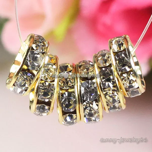 Gold Plated Czech Crystal Rhinestone Rondelle Spacer Beads 4mm,6mm