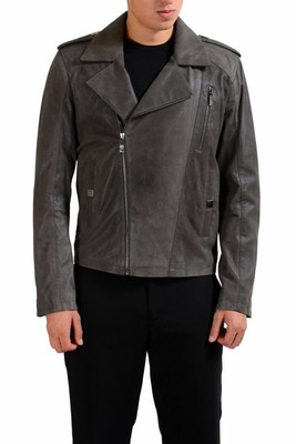 Versace Collection 100% Leather Gray Full Zip Men's Basic Jacket SZ M L XL