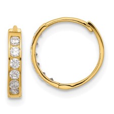 Real 14kt Yellow Gold Madi K CZ Hinged Hoop Earrings