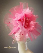 Kentucky Derby Hat Hot Pink Del Mar Fascinator Silk Rose Bridal Veil Hatinator