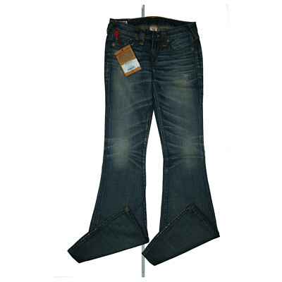TRUE RELIGION Flare Schlag Low W Jeans Hose destroyed used W26 L34 L36 Blau NEU.