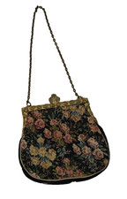 VINTAGE TAPESTRY PURSE BAG W/ FANCY METAL FRAME ROSES FLOWERS 49.99