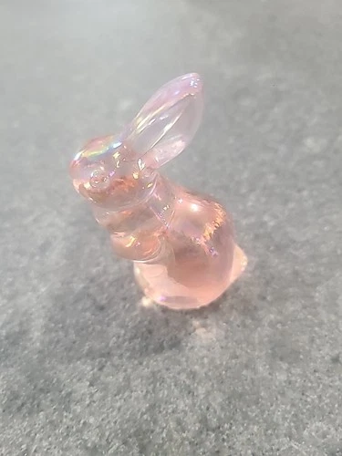 Vintage Fenton Glass Mini Bunny Rabbit Figurine Pink Iridescent 2.75" Tall