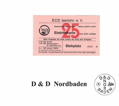 Ticket/entrance ticket 84/85 ice hockey ECD Iserlohn-Essen West