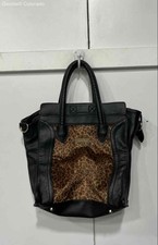 Charlie Page Black Leather Leopard Print Satchel Bag