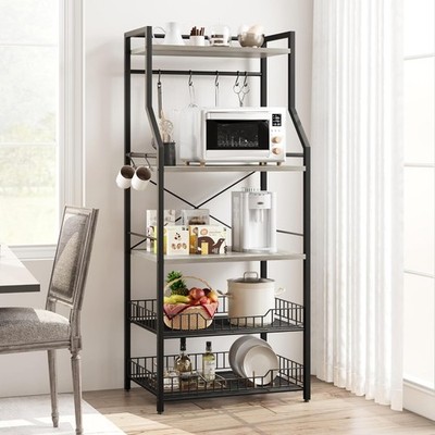 5-Tier Kitchen Storage Bakers Rack,Microwave Oven Stand with 2 Large Wire Basket