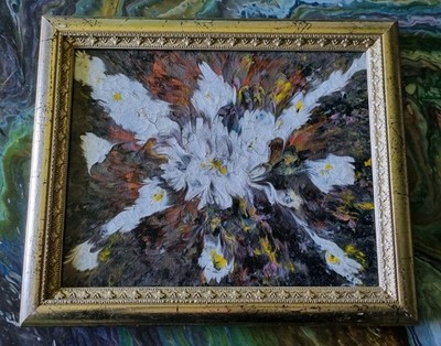 Acrylic art canvas painting abstract flower crackle effect framed