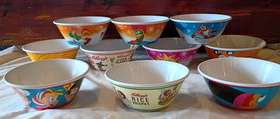 Set of 10 Kelloggs Cereal Bowls Kellogg's Tony Tiger Rice Krispies Toucan Sam