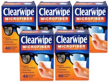 5 Pack - ClearWipe Microfiber Pre-Moistened Lens Wipes, 40 Individual Packets