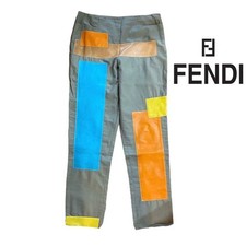 Rare FENDI Leather Patchwork Pants Beige Size 42 Made in Italy