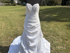 White Satin Bridal Gown with Silver Stitches Wedding Dress