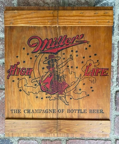 Vintage Miller High Life Beer Wall Hanging Crate Cabinet Wood Box Cassette