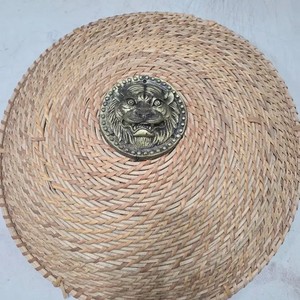 Antique Circular Wicker Shield with Haetae Pattern 59cm Collectible
