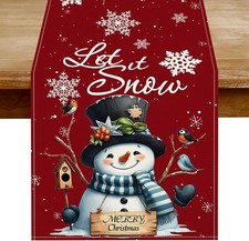 Christmas Table Runner - Red Snowman Snowflake Winter Holiday